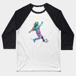 Little Girl Soccer Watercolor Baseball T-Shirt